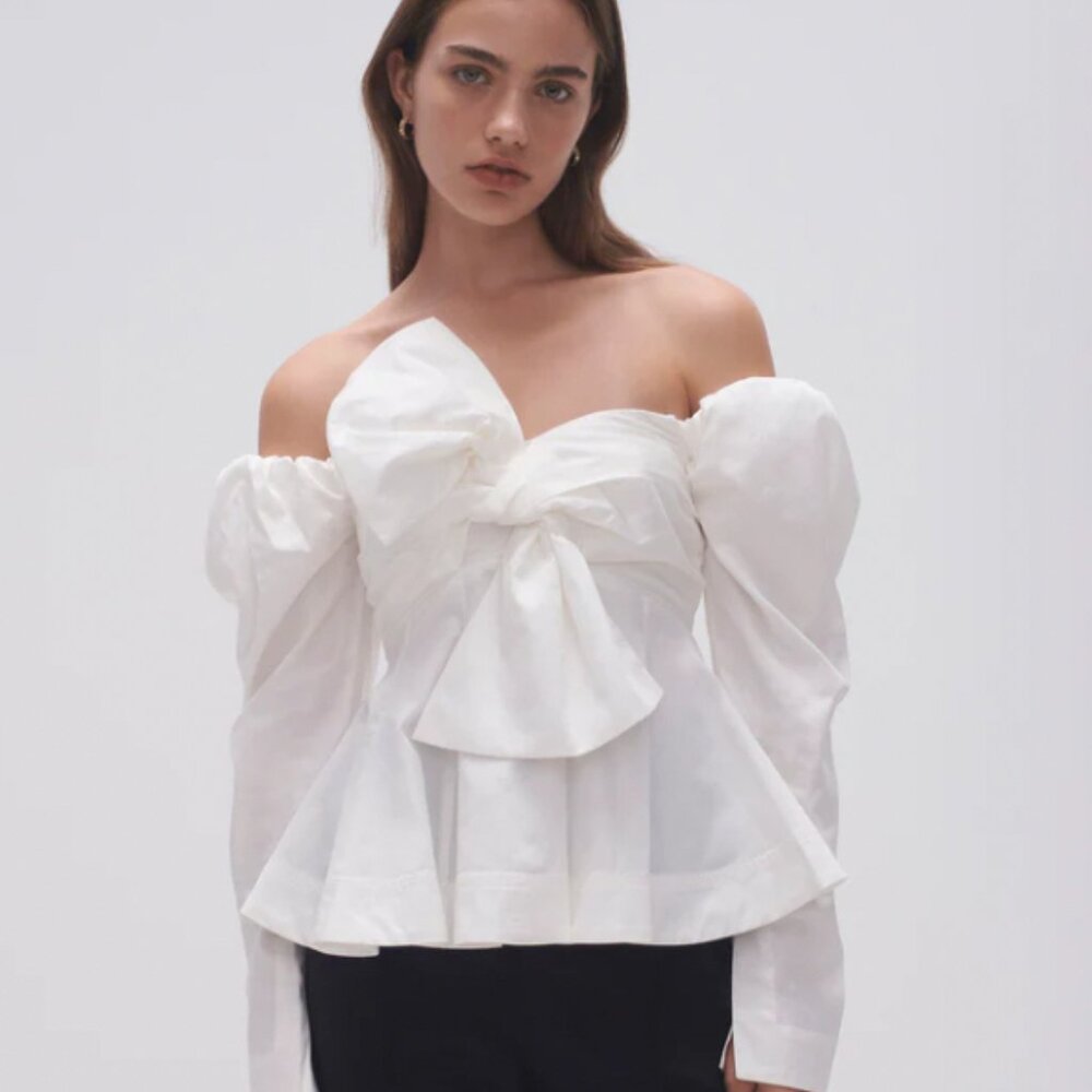 Aje White Valentina Bow Off Shoulder Blouse 8
